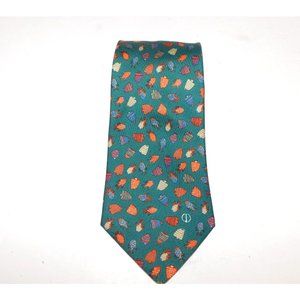 Vintage Alfred Dunhill Green Tropical Fish 100% Silk  neck Tie France